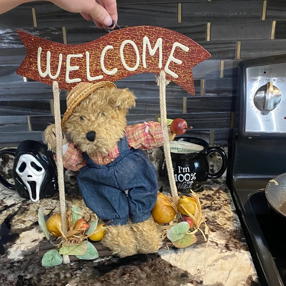 Welcome Bear Swing Decoration hanging country vintage fall door decor wreath